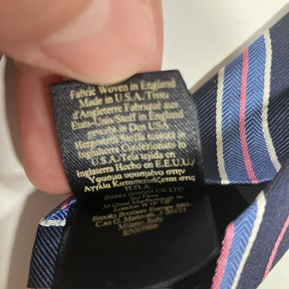 Brooks Brothers Navy Blue & Pink Striped Tie USA Made‎ English Silk 60